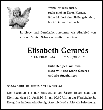 Anzeige von Elisabeth Gerards von Kölner Stadt-Anzeiger / Kölnische Rundschau / Express