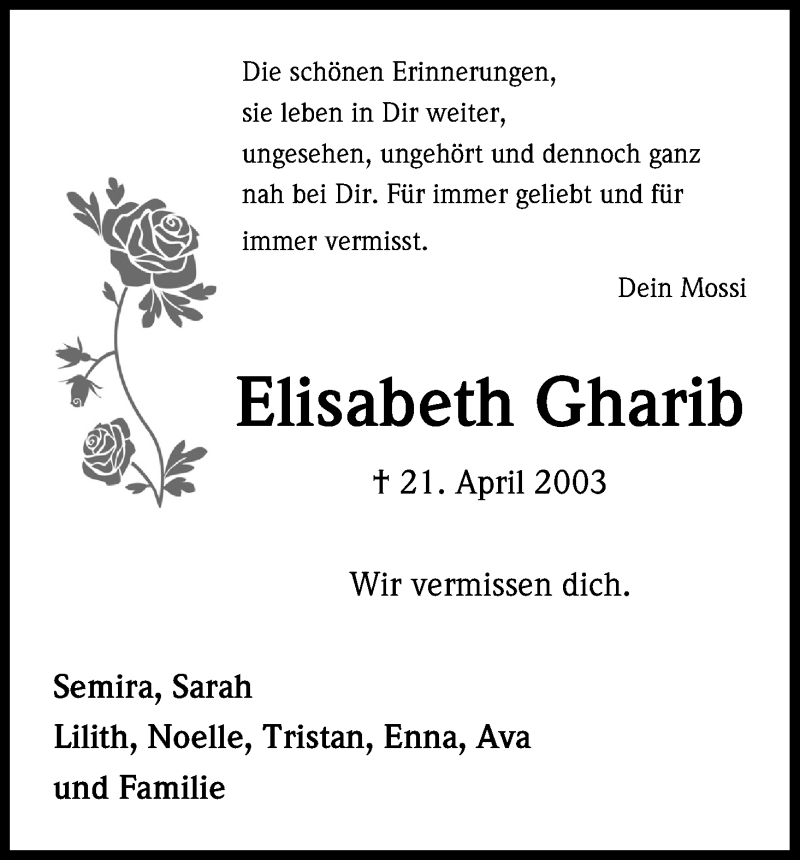  Traueranzeige für Elisabeth Gharib vom 18.07.2023 aus Kölner Stadt-Anzeiger / Kölnische Rundschau / Express