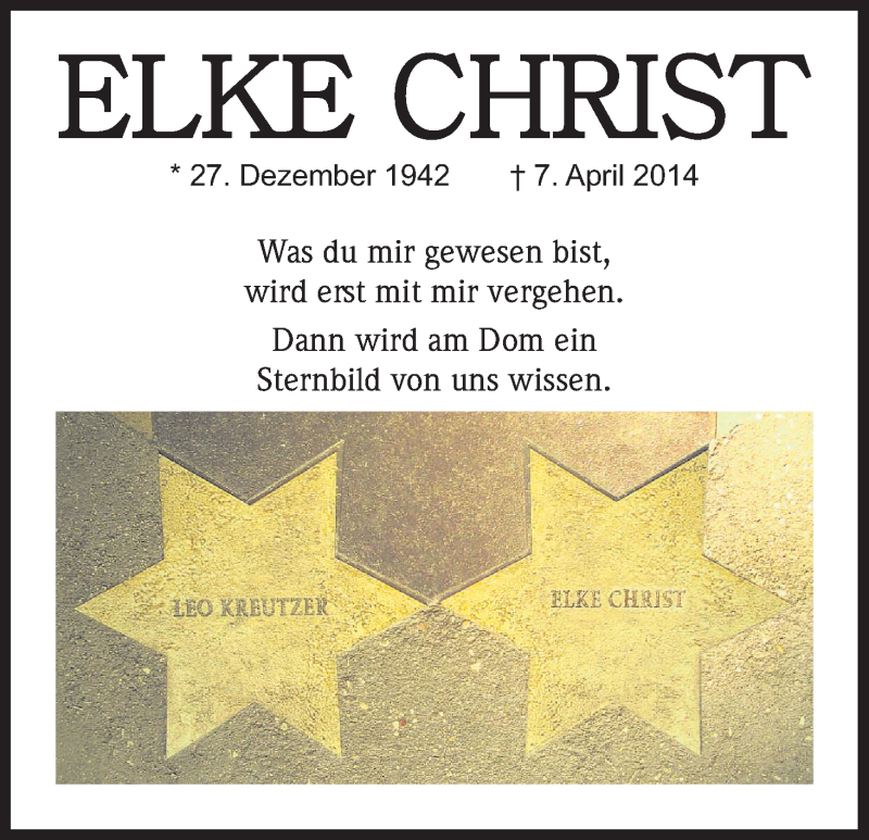  Traueranzeige für Elke Christ vom 06.04.2019 aus Kölner Stadt-Anzeiger / Kölnische Rundschau / Express