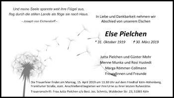 Anzeige von Else Pielchen von Kölner Stadt-Anzeiger / Kölnische Rundschau / Express