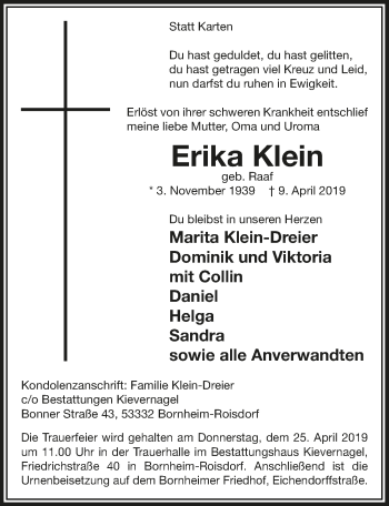 Anzeige von Erika Klein von  Schlossbote/Werbekurier 