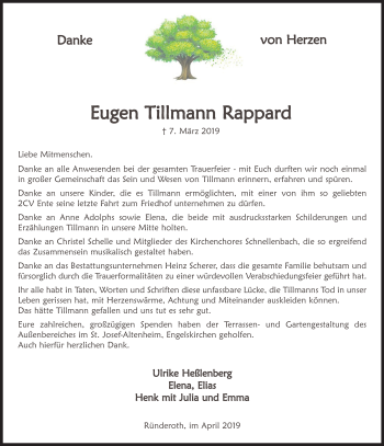Anzeige von Eugen Tillmann Rappard von Kölner Stadt-Anzeiger / Kölnische Rundschau / Express