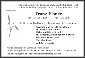 Anzeige von Franz Elsner von  Werbepost 
