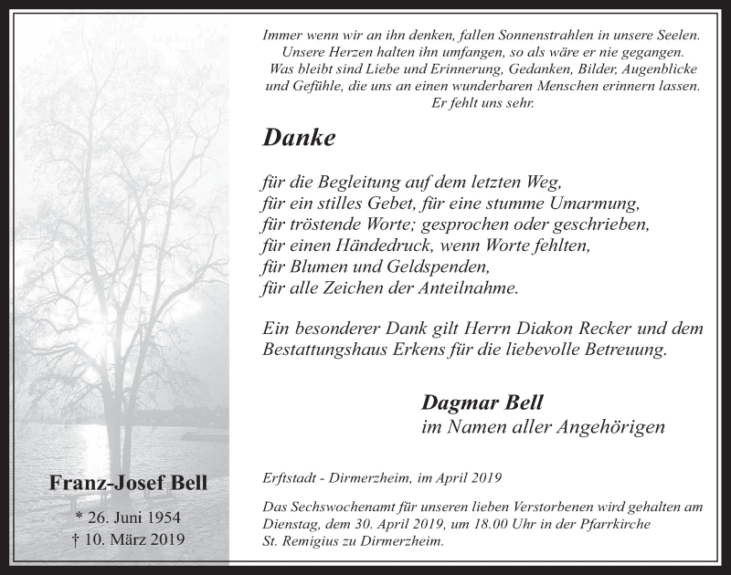  Traueranzeige für Franz-Josef Bell vom 24.04.2019 aus  Werbepost 
