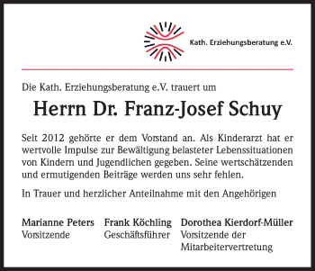 Anzeige von Franz-Josef Schuy von Kölner Stadt-Anzeiger / Kölnische Rundschau / Express