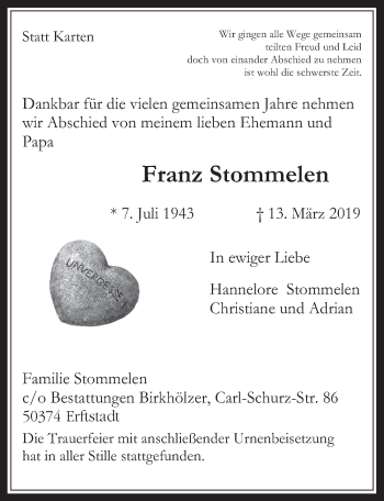 Anzeige von Franz Stommelen von  Werbepost 