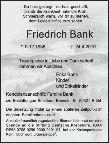 Anzeige von Friedrich Bank von  Schlossbote/Werbekurier 