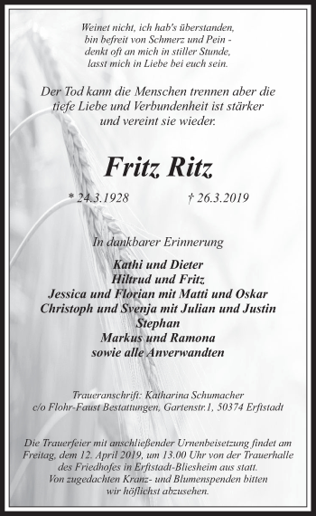 Anzeige von Fritz Ritz von  Werbepost 