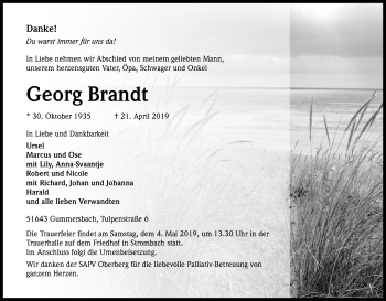 Anzeige von Georg Brandt von Kölner Stadt-Anzeiger / Kölnische Rundschau / Express