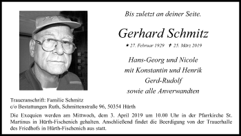 Anzeige von Gerhard Schmitz von Kölner Stadt-Anzeiger / Kölnische Rundschau / Express