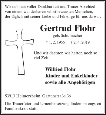 Anzeige von Gertrud Flohr von  Schaufenster/Blickpunkt 