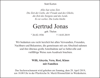 Anzeige von Gertrud Jonas von  Blickpunkt Euskirchen 