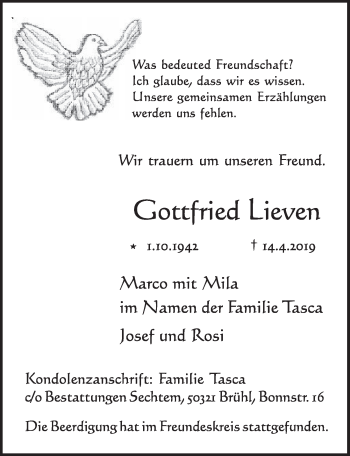Anzeige von Gottfried Lieven von  Schlossbote/Werbekurier 