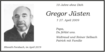 Anzeige von Gregor Jüsten von  Bergisches Handelsblatt 