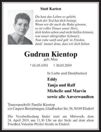 Anzeige von Gudrun Kientop von  Werbepost 