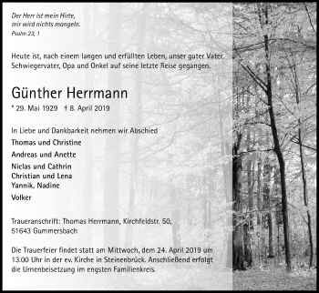 Anzeige von Günther Herrmann von Kölner Stadt-Anzeiger / Kölnische Rundschau / Express