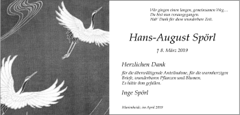 Anzeige von Hans-August Spörl von  Anzeigen Echo 