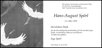 Anzeige von Hans-August Spörl von Kölner Stadt-Anzeiger / Kölnische Rundschau / Express