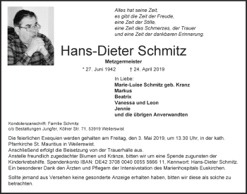 Anzeige von Hans-Dieter Schmitz von  Blickpunkt Euskirchen 