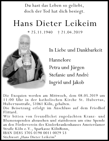 Anzeige von Hans Dieter Leikeim von Kölner Stadt-Anzeiger / Kölnische Rundschau / Express