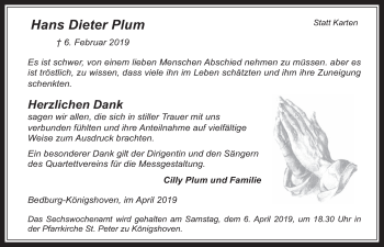 Anzeige von Hans Dieter Plum von  Werbepost 