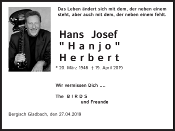 Anzeige von Hans Josef Herbert von Kölner Stadt-Anzeiger / Kölnische Rundschau / Express