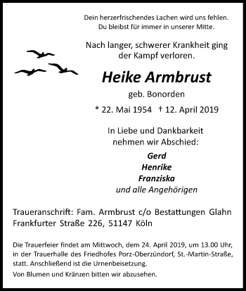 Anzeige von Heike Armbrust von Kölner Stadt-Anzeiger / Kölnische Rundschau / Express