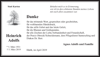 Anzeige von Heinrich Adolfs von  Wochenende 