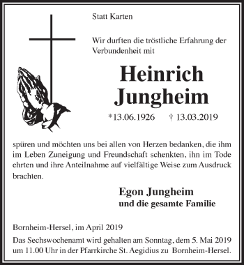 Anzeige von Heinrich Jungheim von  Schaufenster/Blickpunkt 