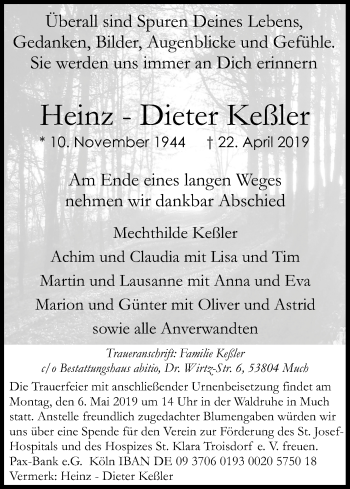 Anzeige von Heinz-Dieter Keßler von Kölner Stadt-Anzeiger / Kölnische Rundschau / Express