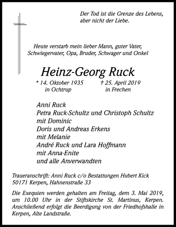 Anzeige von Heinz-Georg Ruck von Kölner Stadt-Anzeiger / Kölnische Rundschau / Express