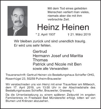 Anzeige von Heinz Heinen von  Werbepost 