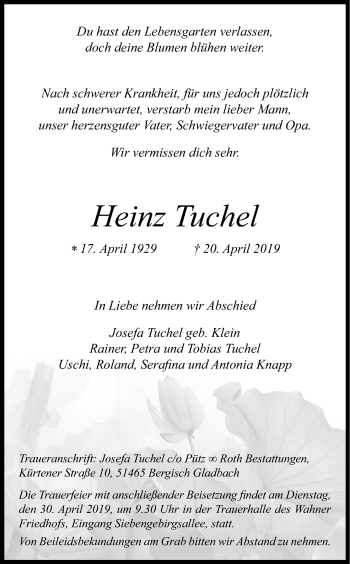 Anzeige von Heinz Tuchel von Kölner Stadt-Anzeiger / Kölnische Rundschau / Express