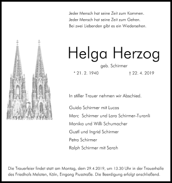 Anzeige von Helga Herzog von Kölner Stadt-Anzeiger / Kölnische Rundschau / Express