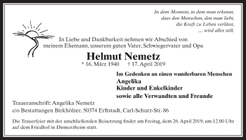 Anzeige von Helmut Nemetz von  Werbepost 