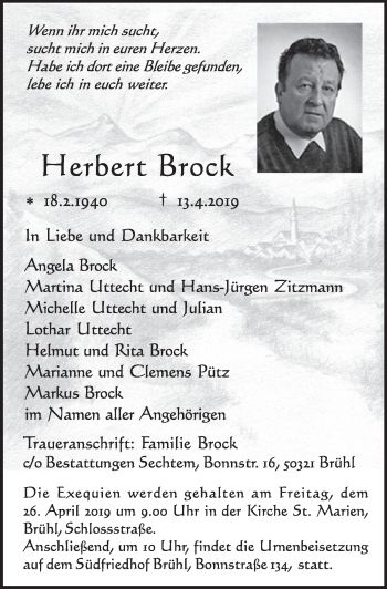 Anzeige von Herbert Brock von  Schlossbote/Werbekurier 