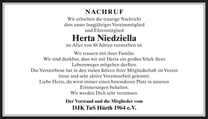  Traueranzeige für Herta Niedziella vom 24.04.2019 aus  Wochenende 