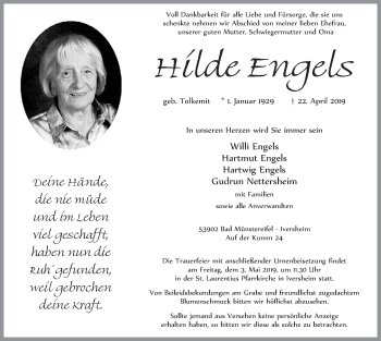 Anzeige von Hilde Engels von  Blickpunkt Euskirchen 