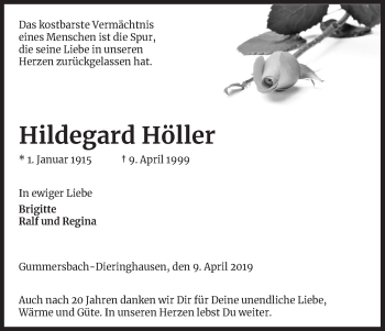 Anzeige von Hildegard Höller von Kölner Stadt-Anzeiger / Kölnische Rundschau / Express
