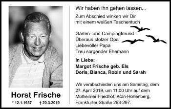 Anzeige von Horst Frische von Kölner Stadt-Anzeiger / Kölnische Rundschau / Express