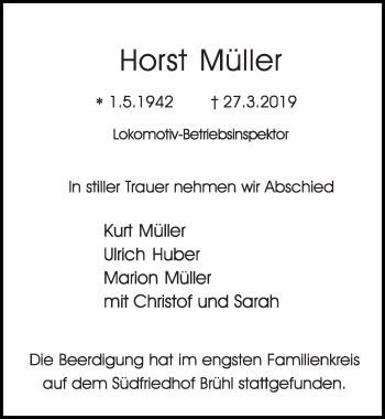 Anzeige von Horst Müller von  Schlossbote/Werbekurier 