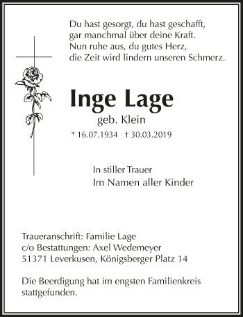 Anzeige von Inge Lage von  Lokale Informationen 