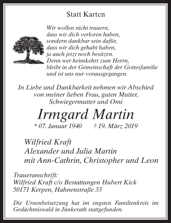 Anzeige von Irmgard Martin von  Werbepost 