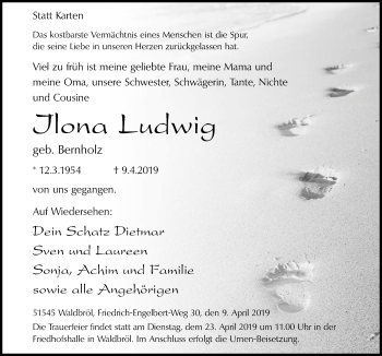 Anzeige von Ilona Lutdwig von  Lokalanzeiger 