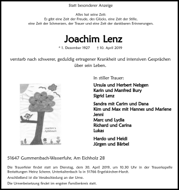 Anzeige von Joachim Lenz von Kölner Stadt-Anzeiger / Kölnische Rundschau / Express