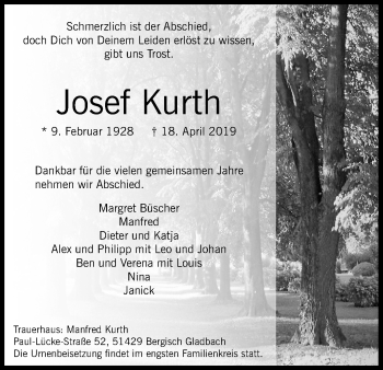 Anzeige von Josef Kurth von Kölner Stadt-Anzeiger / Kölnische Rundschau / Express