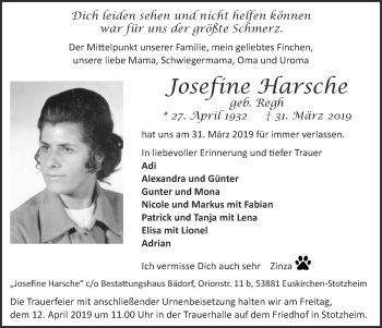 Anzeige von Josefine Harsche von  Blickpunkt Euskirchen 