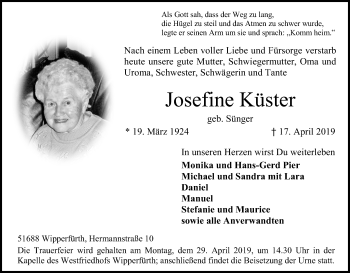 Anzeige von Josefine Küster von Kölner Stadt-Anzeiger / Kölnische Rundschau / Express
