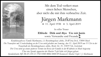 Anzeige von Jürgen Markmann von Kölner Stadt-Anzeiger / Kölnische Rundschau / Express