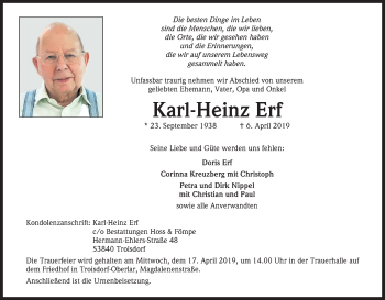 Anzeige von Karl-Heinz Erf von Kölner Stadt-Anzeiger / Kölnische Rundschau / Express